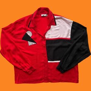 Rebecca Stessens 80s geometric colorblock appliqué blouse L